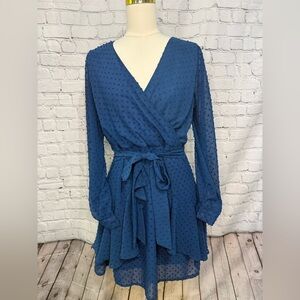 Elegant Blue Dress with Sheer Back and Sleeves